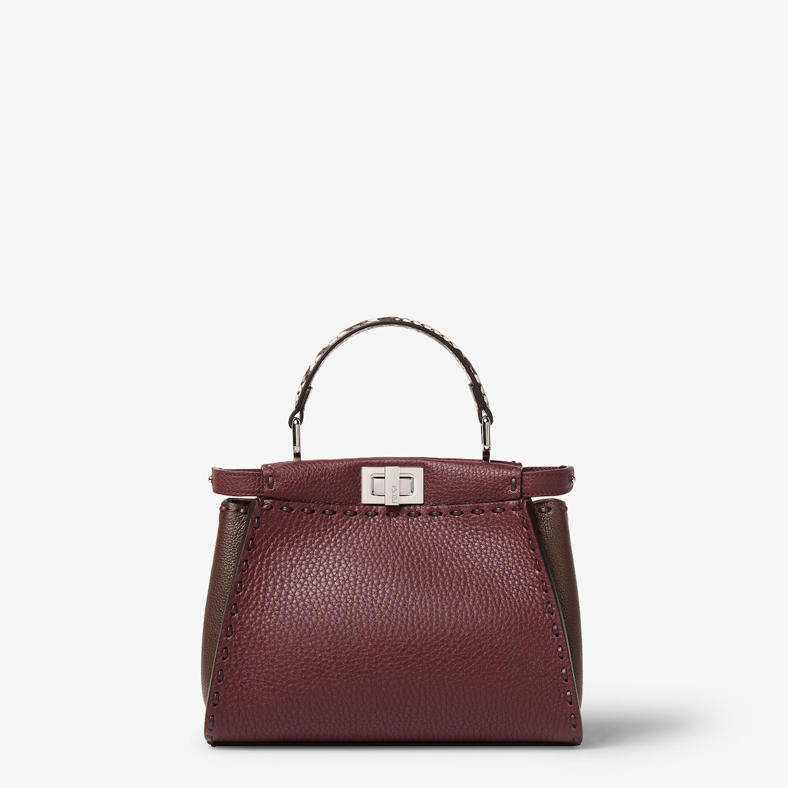 FENDI Peekaboo Mini Burgundy and brown Selleria bag with 220 hand-sewn topstitches - Image 1